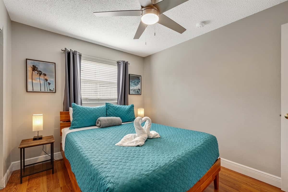 Featuring a queen-size bed, as the centerpiece of this inviting space,