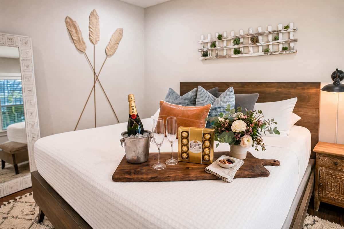 Anniversary, proposal, or just because. This bed comes ready to make the moment feel special.