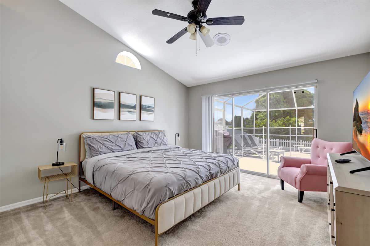 Experience the epitome of luxury and comfort in our stunning bedroom. The centerpiece of this space is a grand king-size bed adorned with beautiful, high-quality bedding that invites you to sink into a blissful slumber.