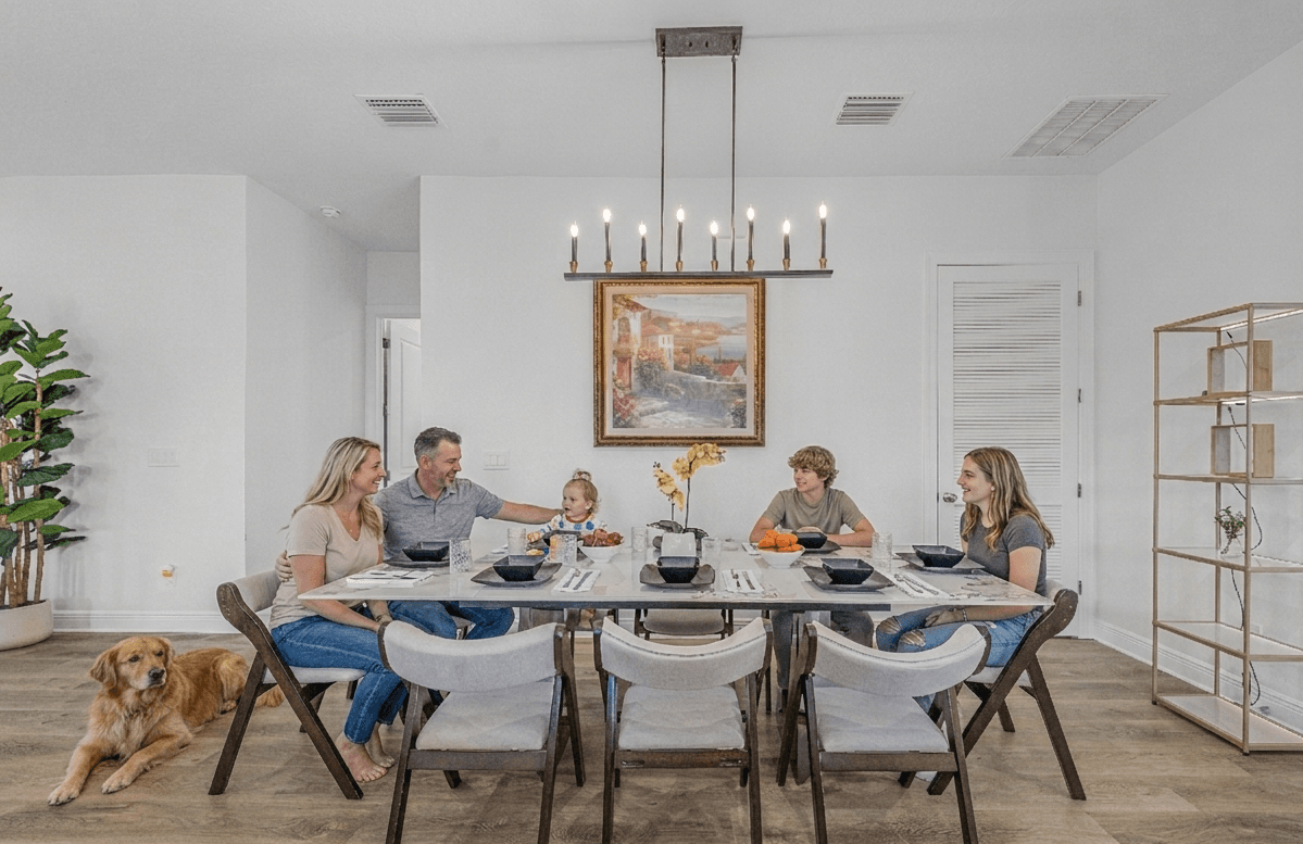 Showcasing a welcoming space for gathering and shared meals.