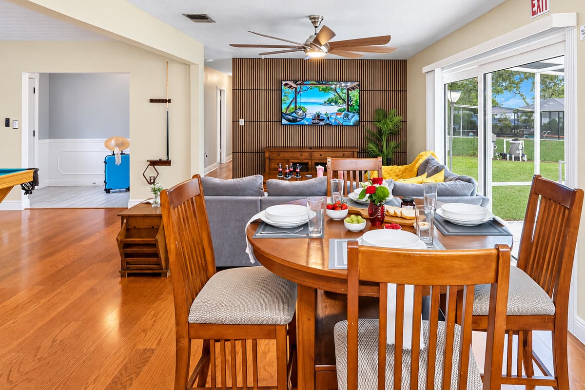 A charming dining area that flows effortlessly into the living and entertainment spaces.