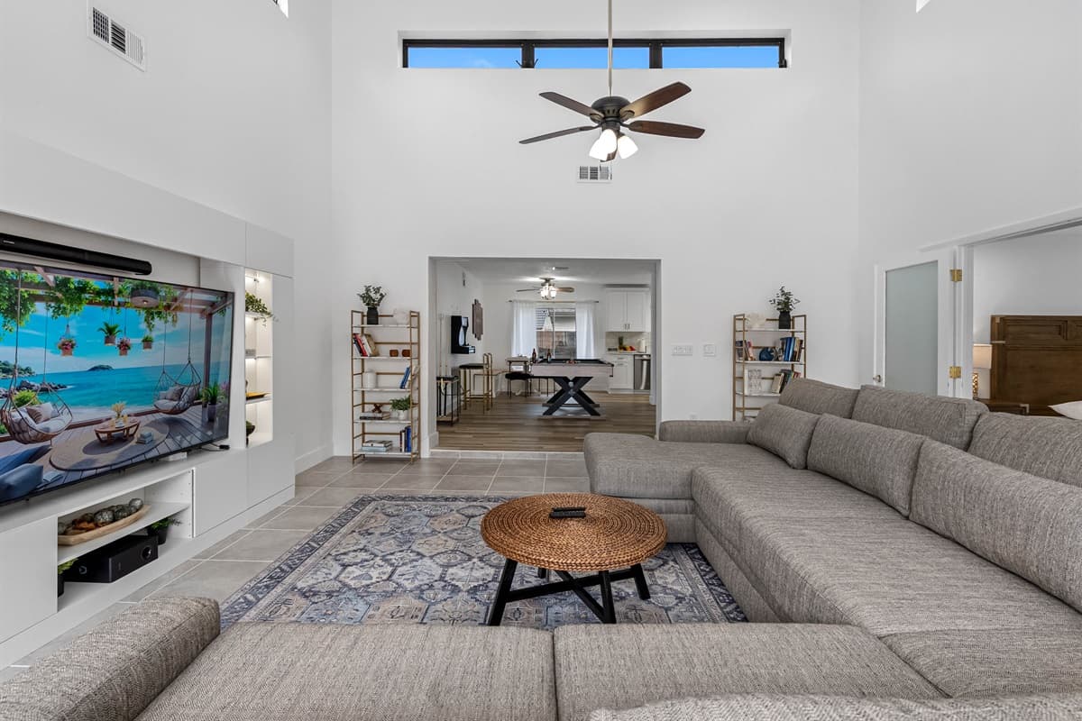 Kick back on the oversized sectional and stream your favorite shows on the Smart TV.