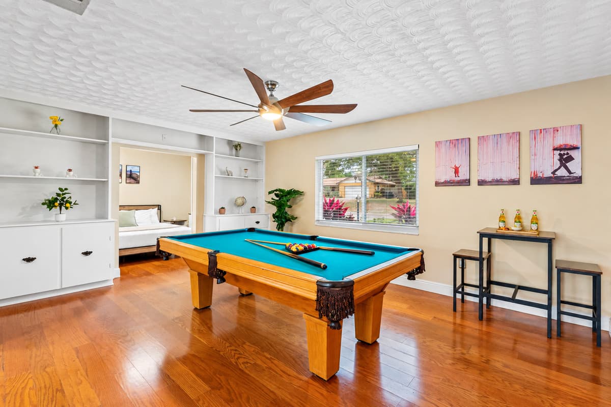 The perfect spot for friendly competition with a full-size pool table and ample space.