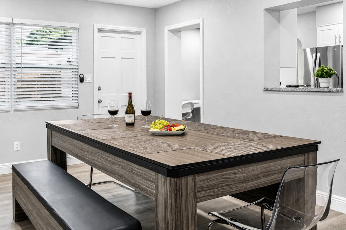 Our lovely dining table can seat 8 people comfortably. Share great memories while eating freshly made meals in our modern kitchen! If you like sharing stories with family and friends, send us a message now!