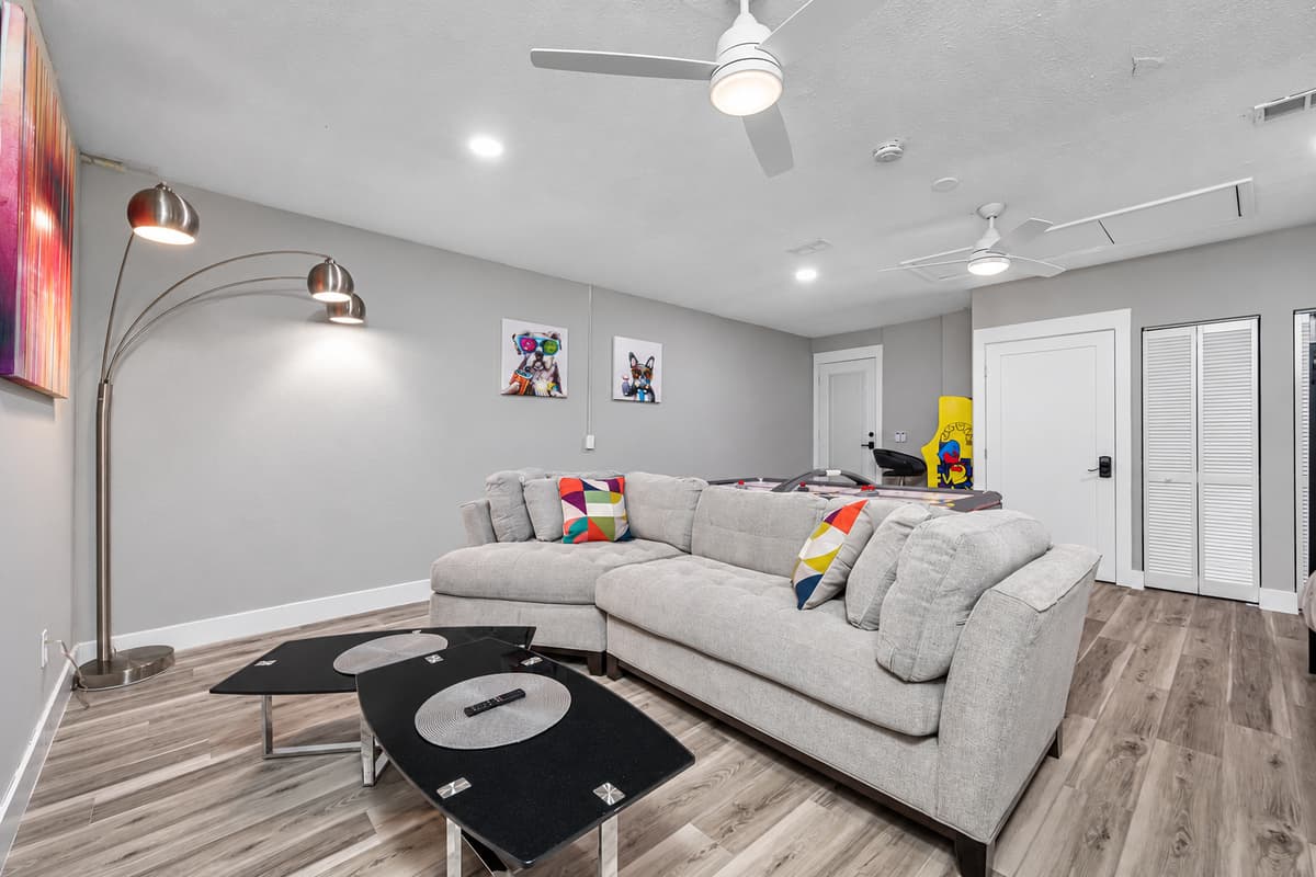 This amazing bedroom has its own chill area where kids or kids at heart can enjoy watching movies or series they like. More reasons to book this stunning property! Inquire now!