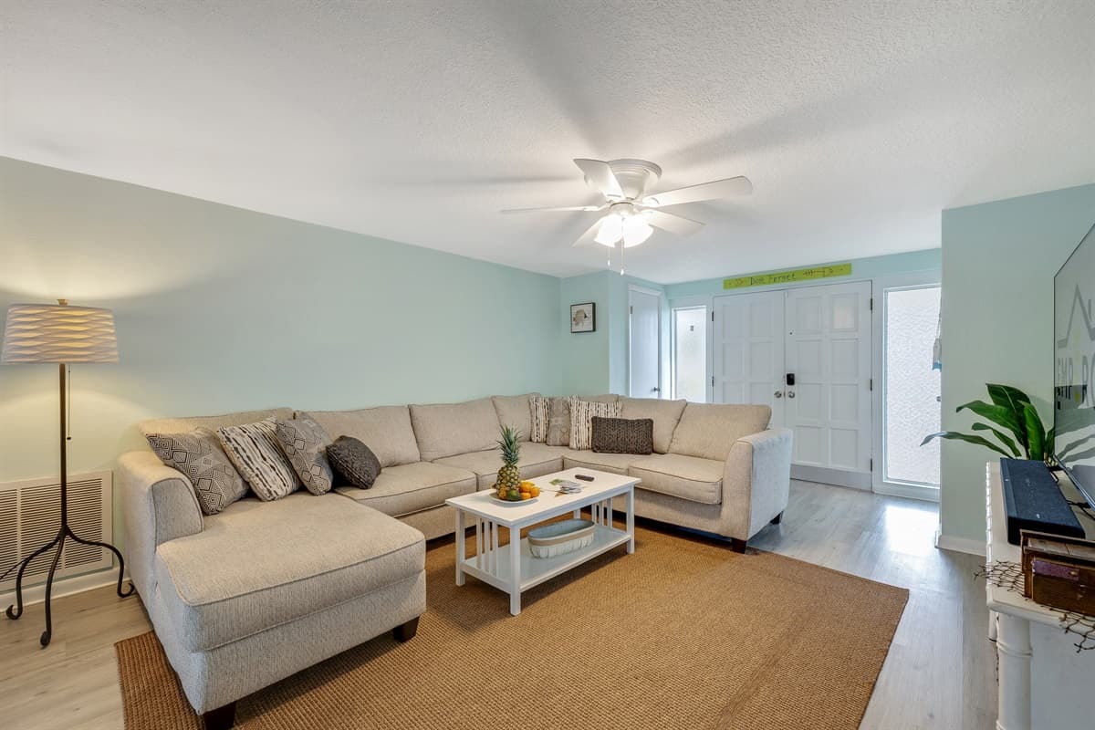 The living area is designed as a haven for relaxation, offering a perfect setting for quality downtime.