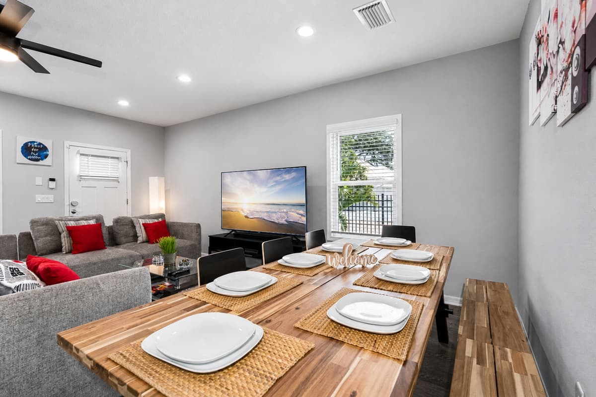 Our lovely dining table can seat 8 people comfortably. Share and reminisce great memories while sharing freshly made meals in our modern kitchen!