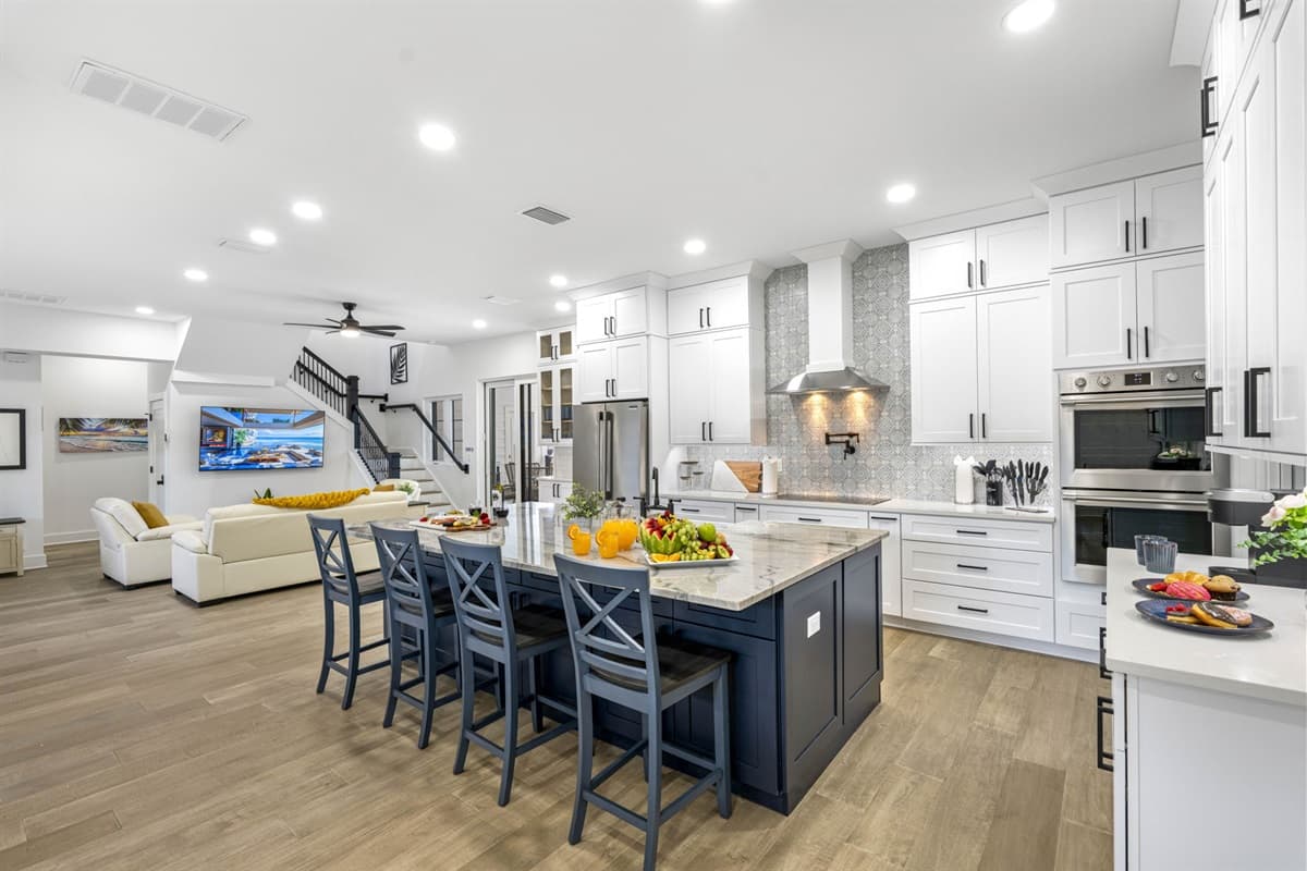 Ample counter space and high-quality cookware make meal preparation both easy and enjoyable.