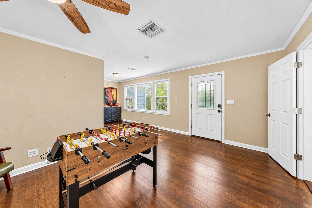 Spacious game room with open layout—perfect for group fun and activities.