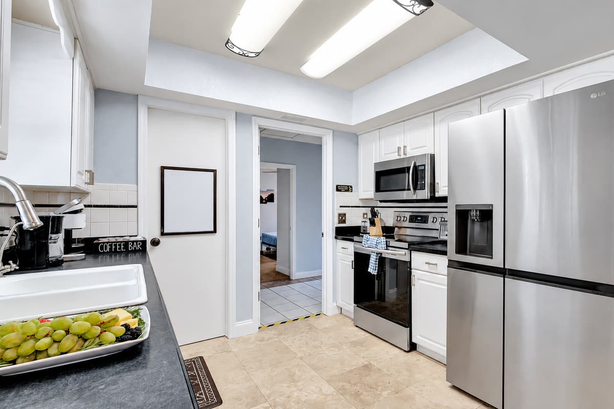 This stylish space features modern appliances, and ample counter space.