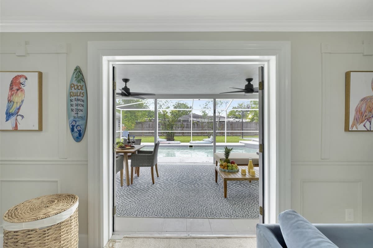 The lovely outdoor common space and relaxation area offer picturesque outdoor views.