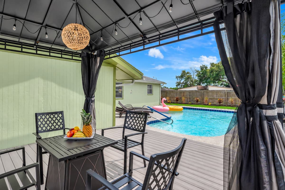 Relax and unwind in our exclusive covered oasis by the pool!