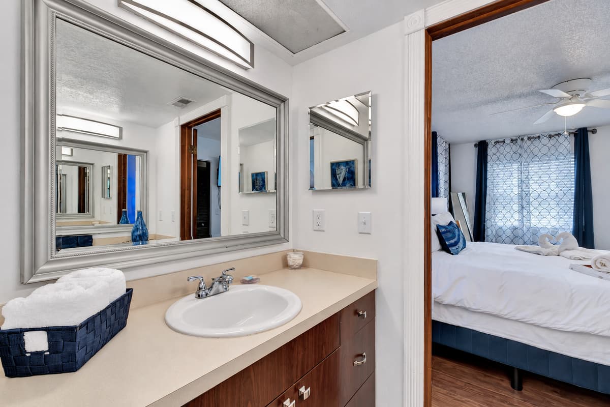 This luxurious bathroom is designed to be your personal sanctuary, providing a serene environment where you can unwind and refresh.