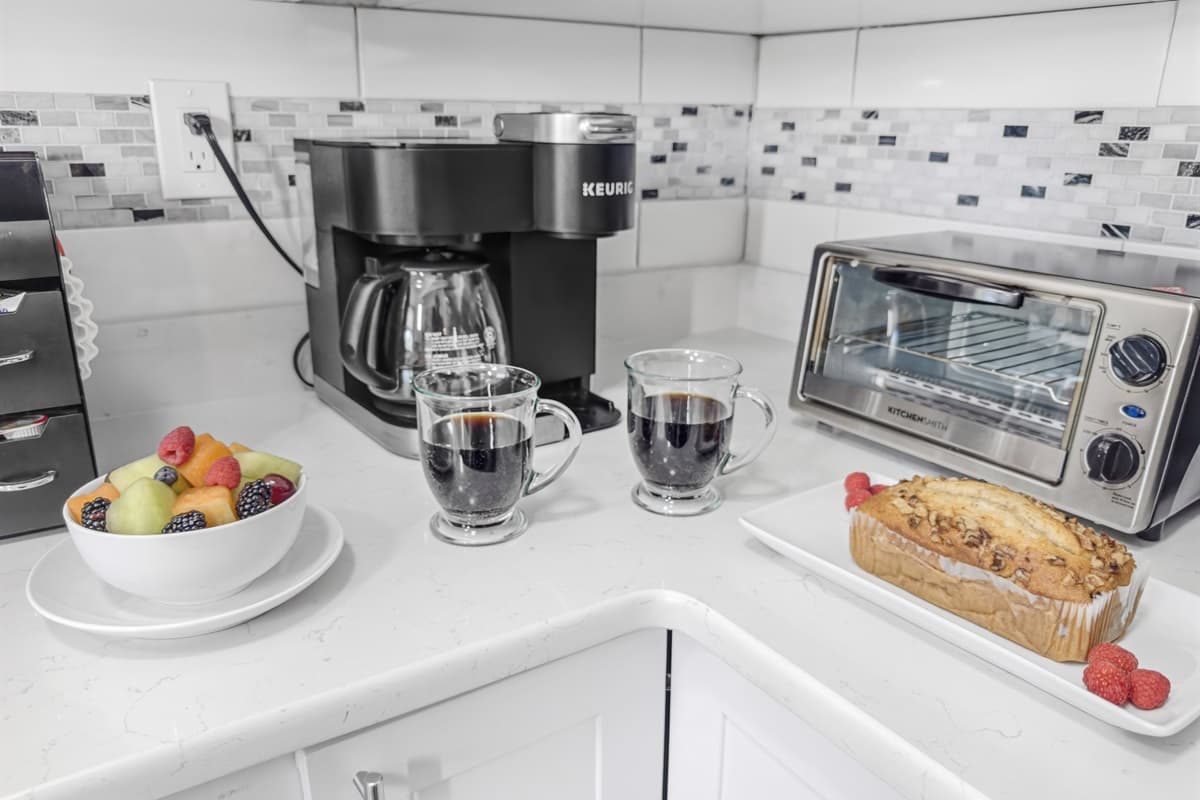 Brew your morning coffee with the Keurig and enjoy breakfast before exploring the area.