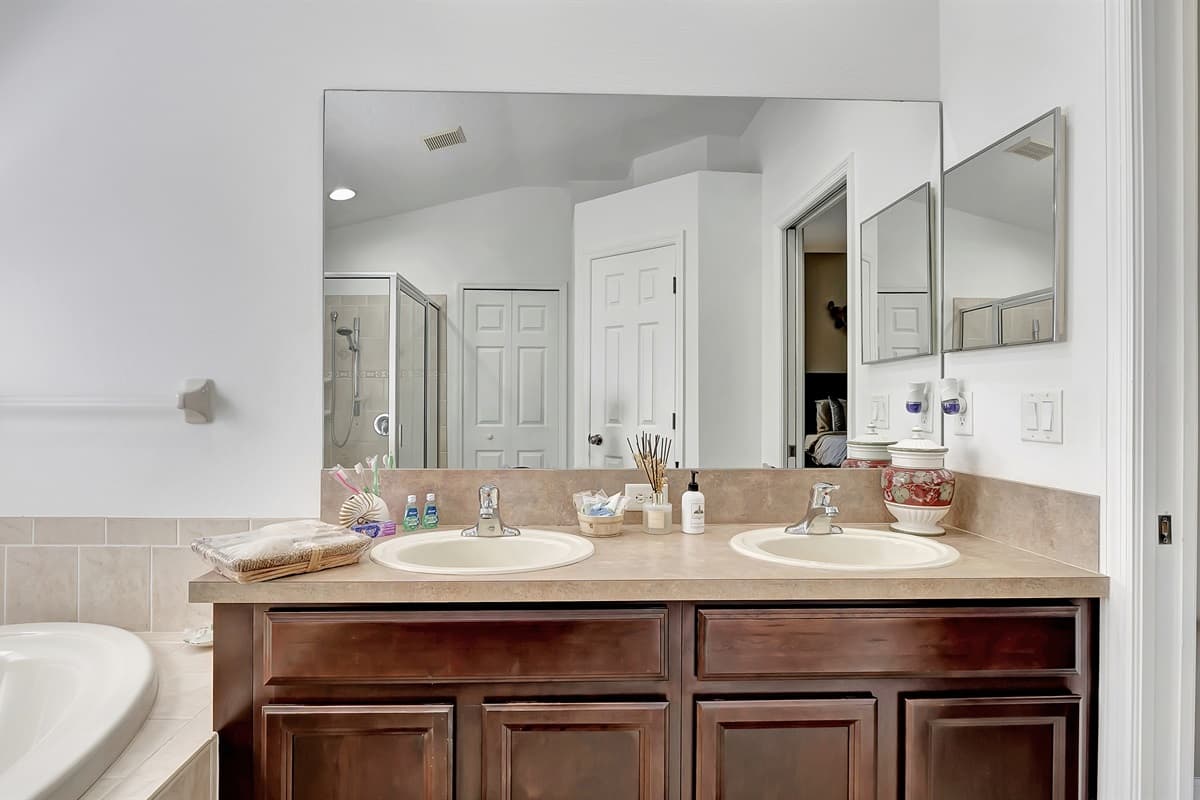 The vanity area is not just a place to get ready; it's a work of art.