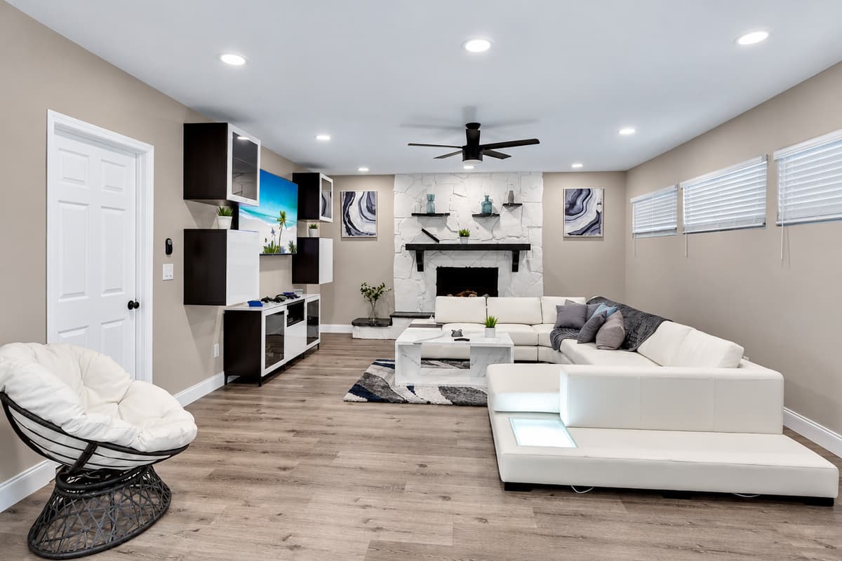 Relax and have an amazing time in this elegant living area with an L-shape couch while watching your favorite show! 