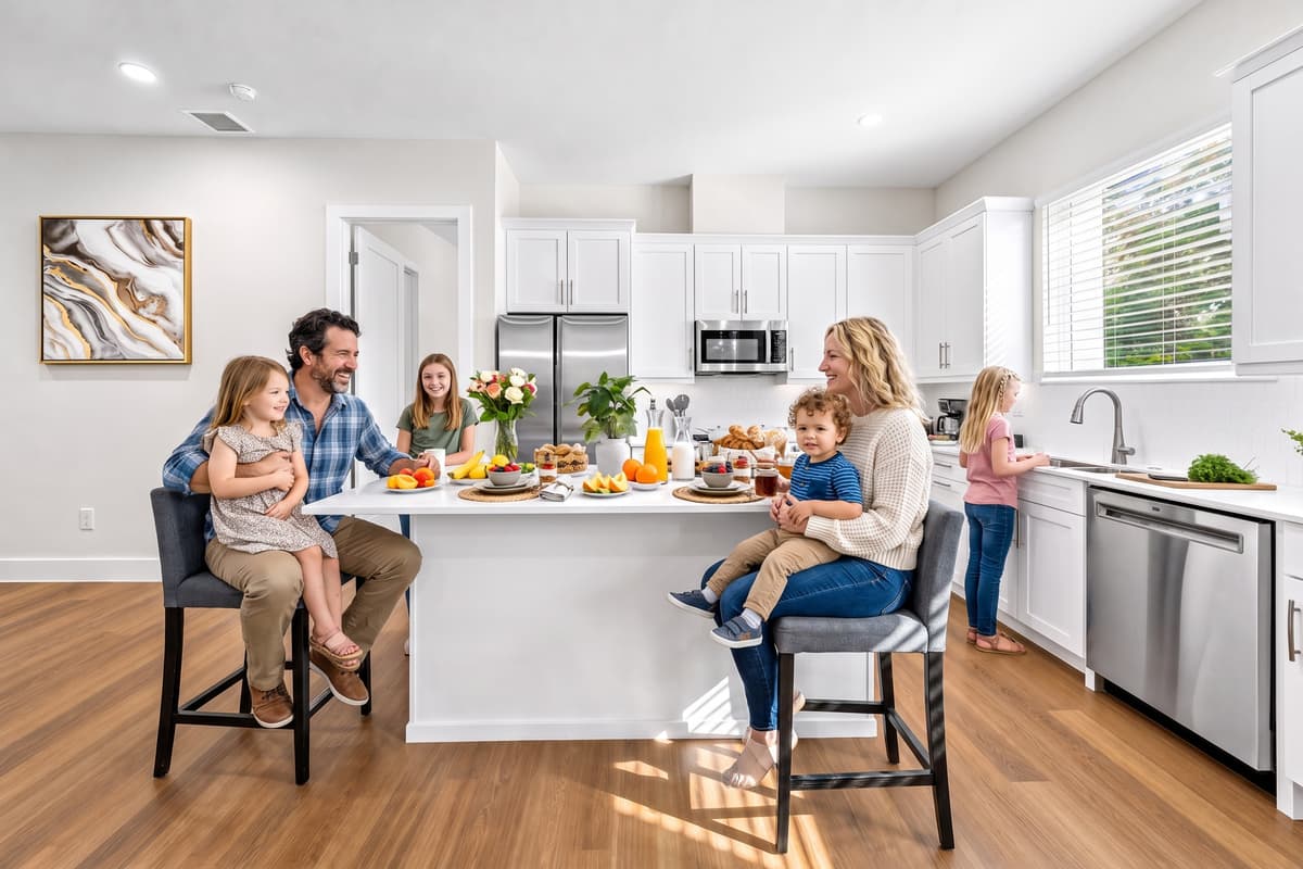 A dining table the whole family actually fits around, with the kitchen right behind it