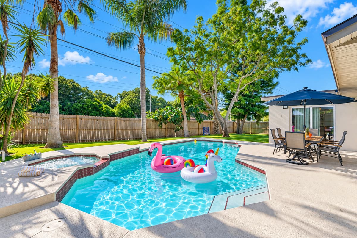 Whether you're looking to cool off on a hot day, enjoy a morning swim, or relax poolside with loved ones, this outdoor pool area provides the perfect setting.