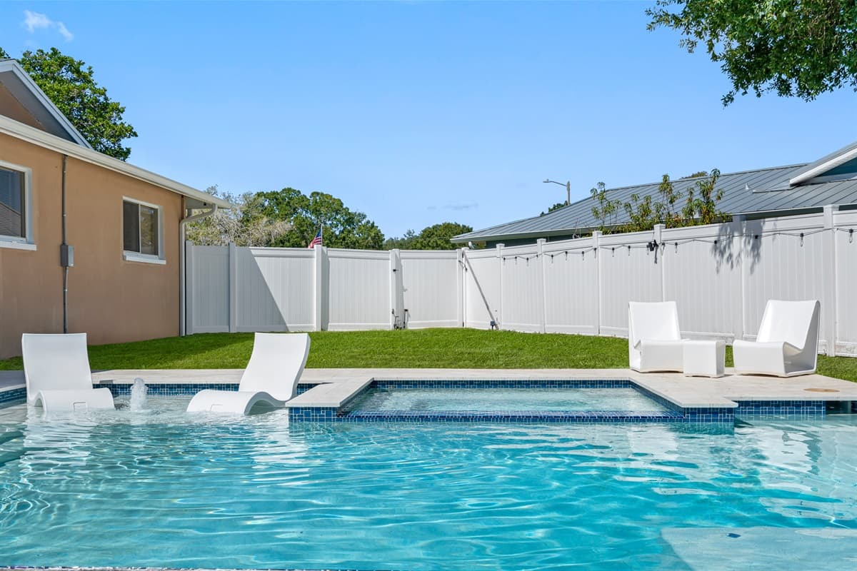 Relax and enjoy your stay while swimming in this stunning heated pool with family and friends! Let us know if you have any questions!
