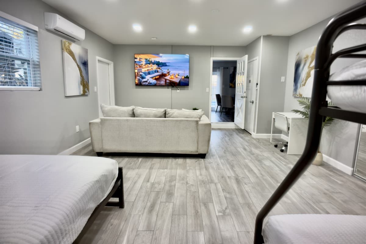 A well-designed private escape with a plush sofa, ensuring a peaceful and comfortable stay.