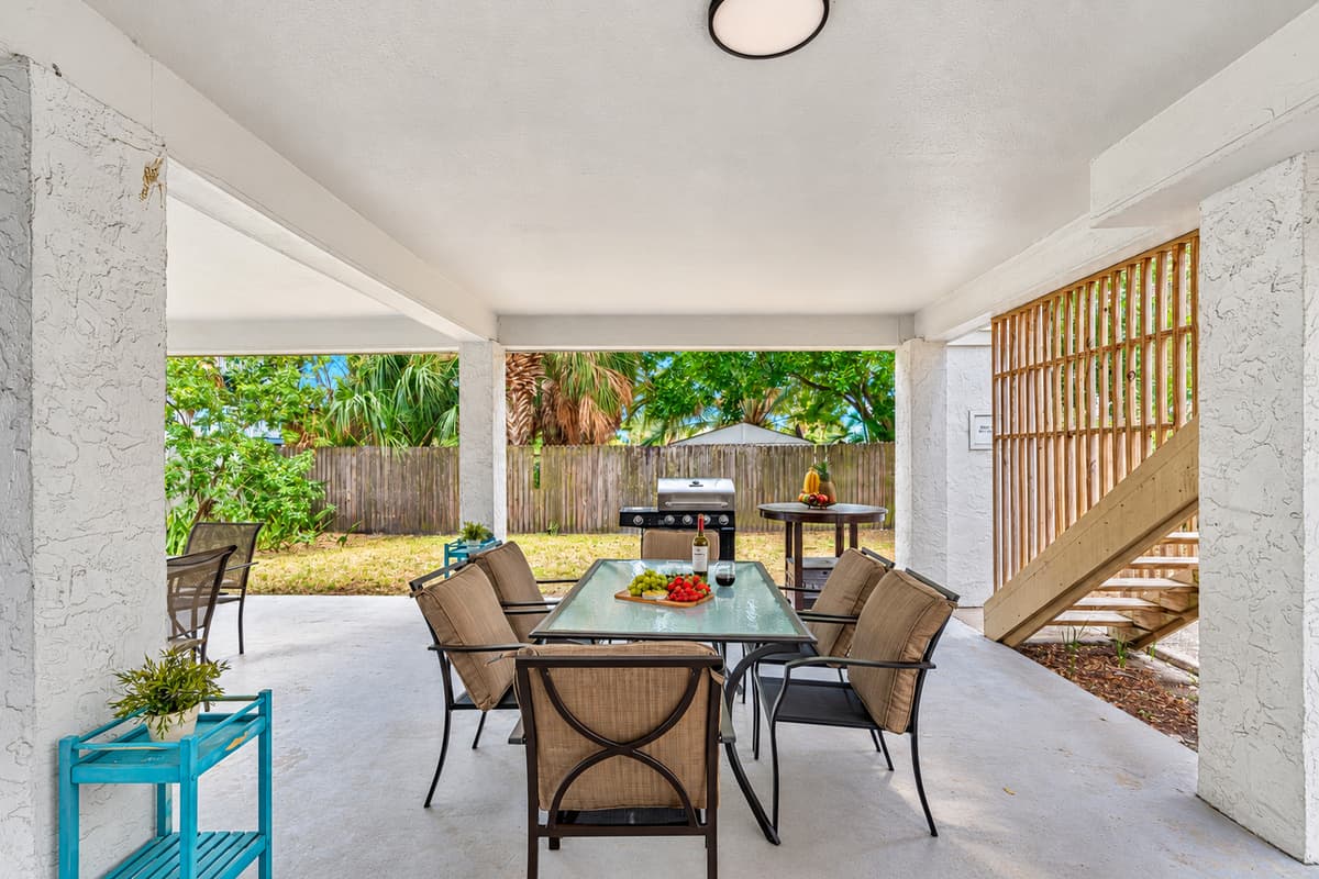 As you enter the outdoor common area, you'll be greeted by an array of stylish and comfortable furniture beckoning you to unwind.