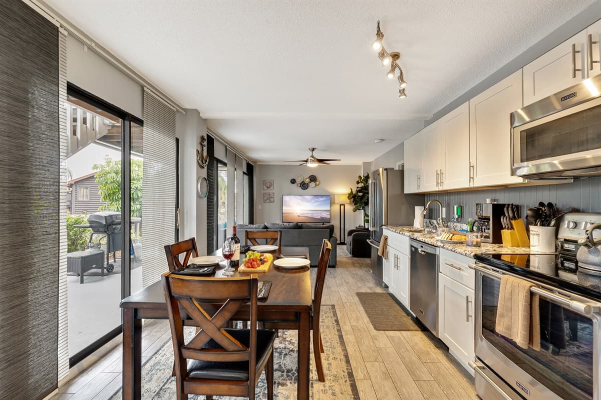 You will find an array of modern appliances, from the stove and refrigerator to the microwave and more!