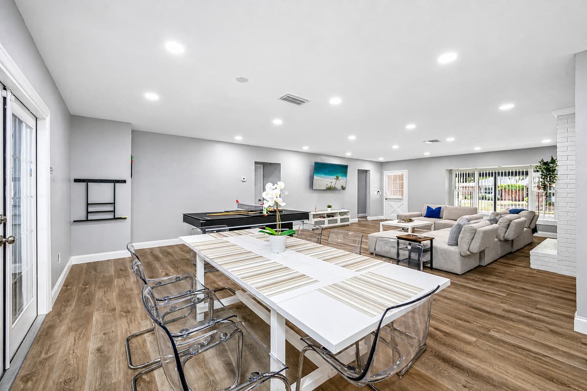 Immaculate dining area that seats 6 to 8 people adjacent to our fully equipped kitchen where you could make your favorite home cooked meals. Love what you see? Send us an inquiry as soon as possible!