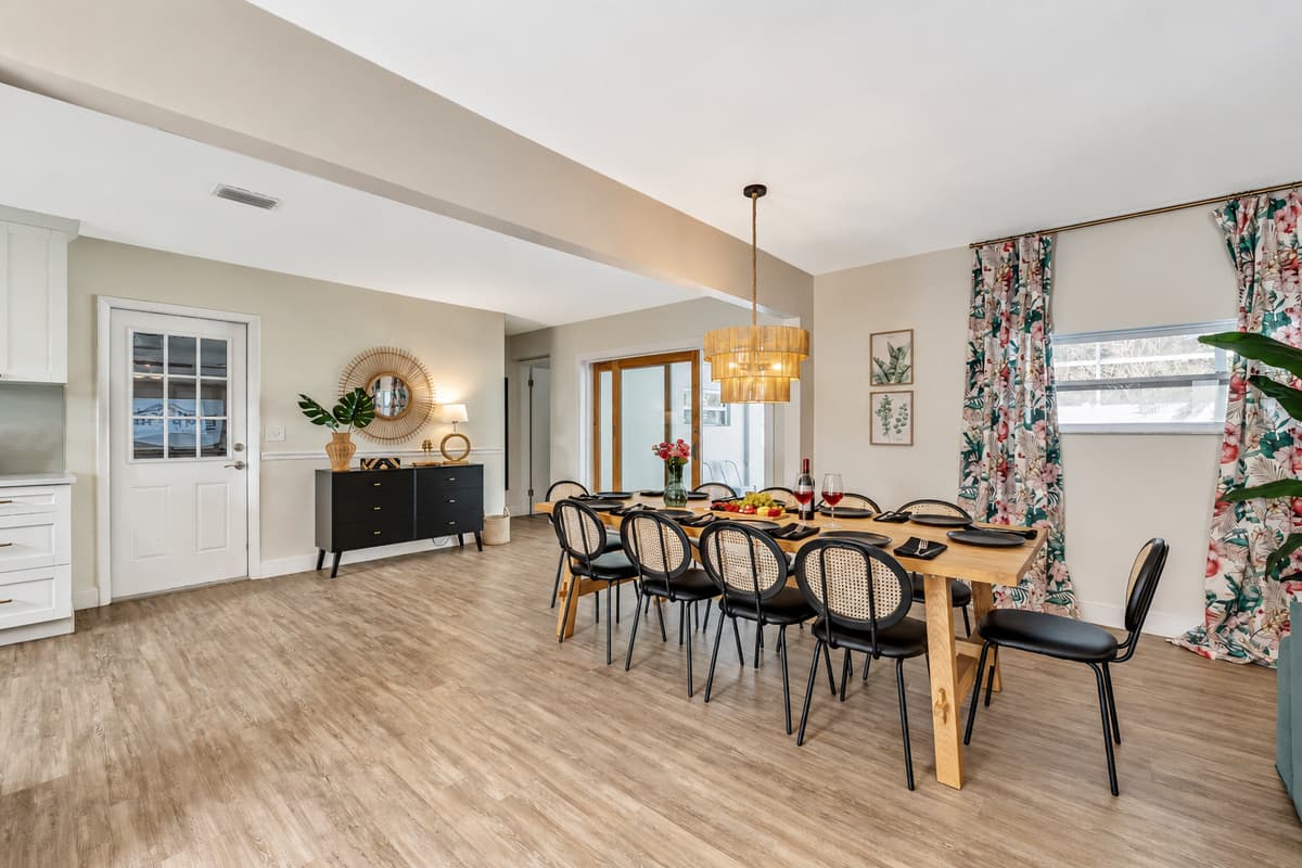 The decor of the dining area is tastefully curated to enhance its inviting atmosphere.