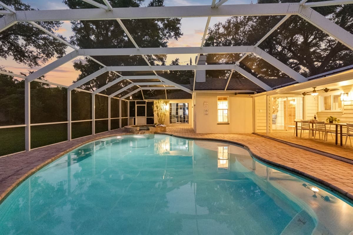 Spacious pool area that easily accommodates large families or guests.