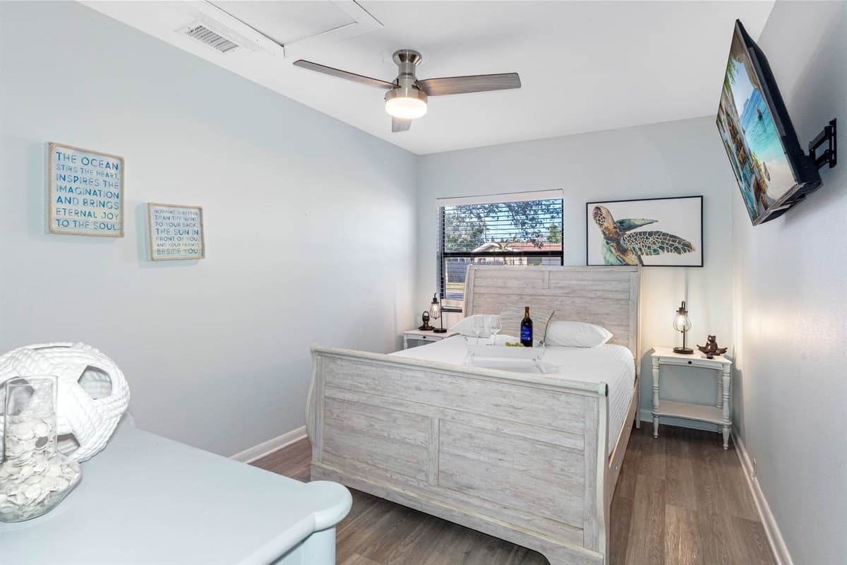The room is thoughtfully decorated with warm, inviting tones and tasteful décor, creating a relaxing ambiance.