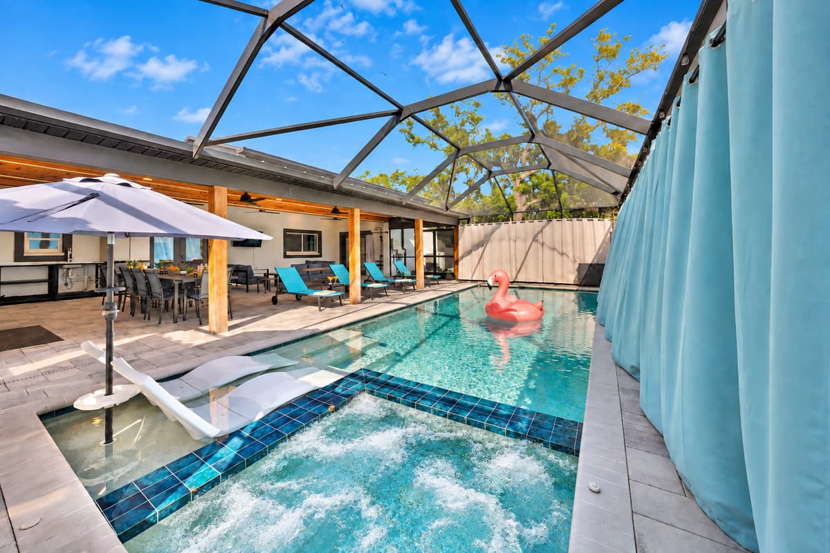 The pool from the deep end, with the lanai waiting when you're done.