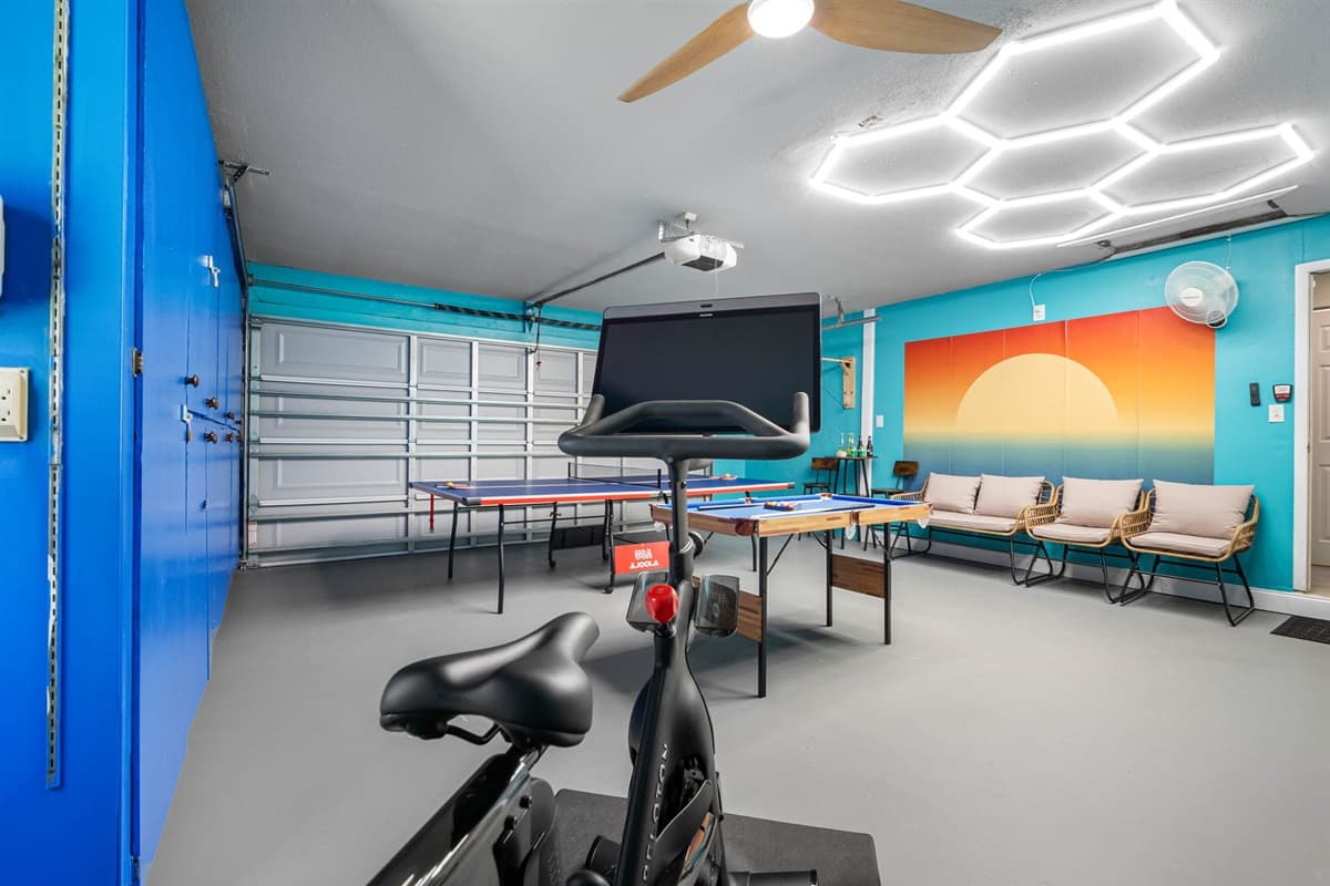 Challenge your friends to a match or get your workout in on the Peloton bike.
