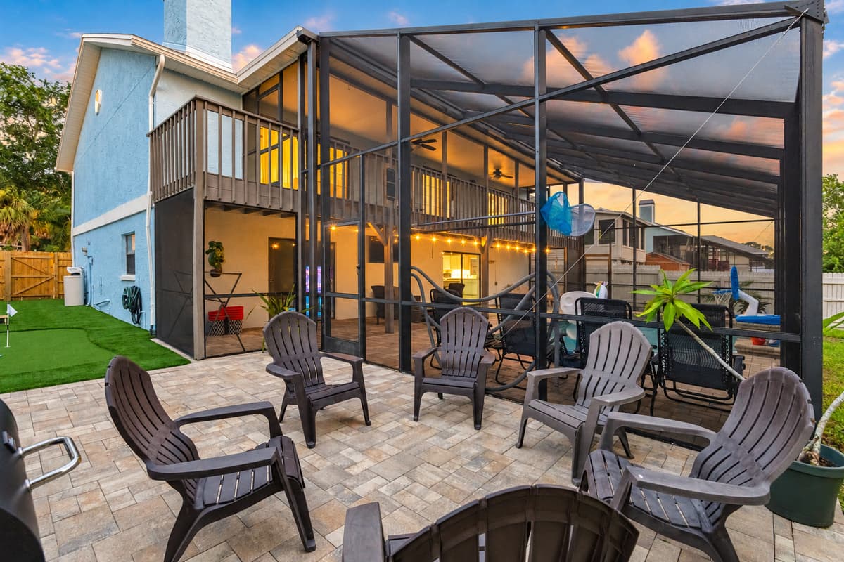 Whether you’re hosting a casual cookout, enjoying the fire, or unwinding poolside, this outdoor space has you covered.
