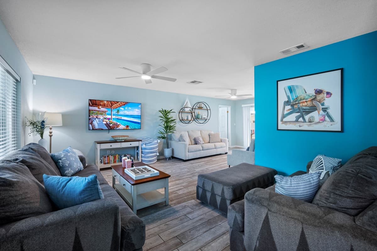 Enjoy quality time together on the plush sofas while watching your favorite shows on the smart TV.