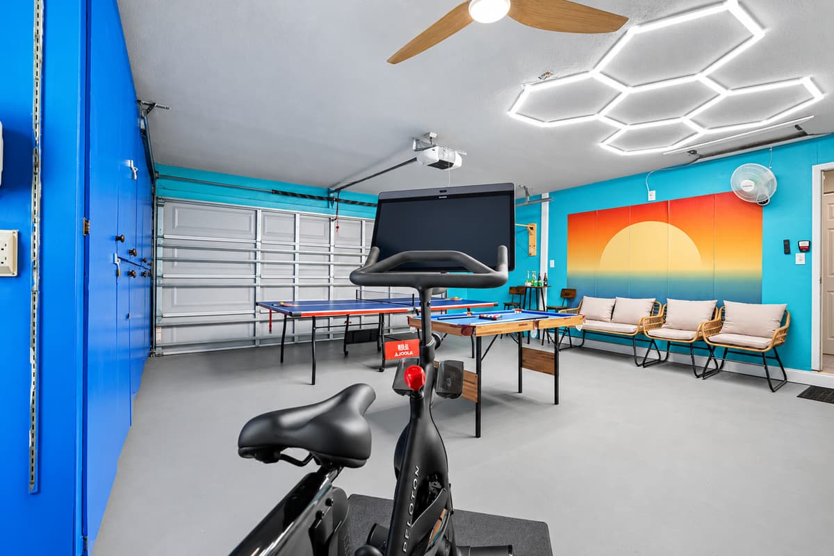 Challenge your friends to a match or get your workout in on the Peloton bike.