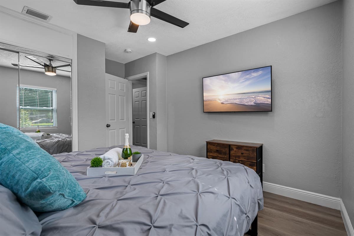 Want your own space during this trip? This room has a king-size bed, cabinets, and its own TV. Who wouldn't want a comfortable room to rest in after a long day?