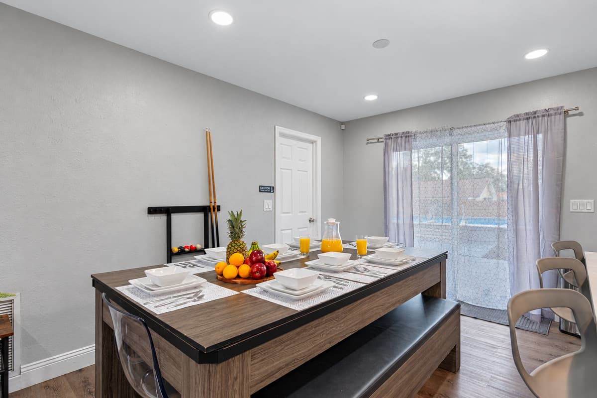 Share your freshly made food with your family and friends in this gorgeous dining table that seats up to 8 people! Let us know if you have any questions regarding this property!