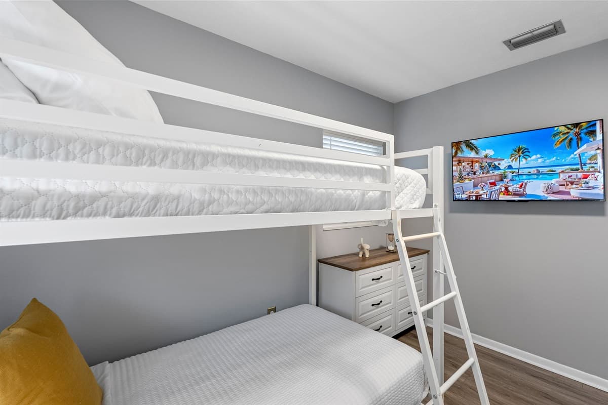 Practical and playful bunk room that makes group stays easy and fun.