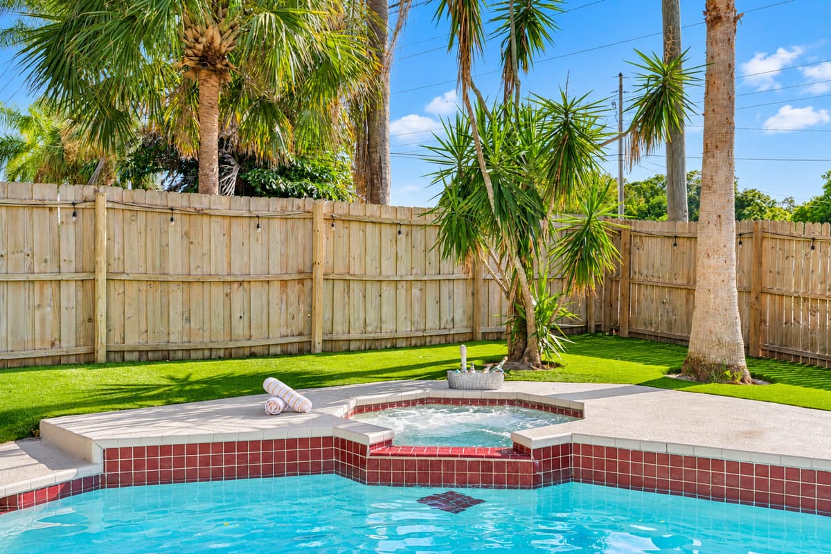 The pool area exudes a sense of tranquility and seclusion.
IMPORTANT NOTE: The spa isn’t a traditional hot tub. It has jets, but it’s designed more for relaxing than for a full hot tub or sauna experience.