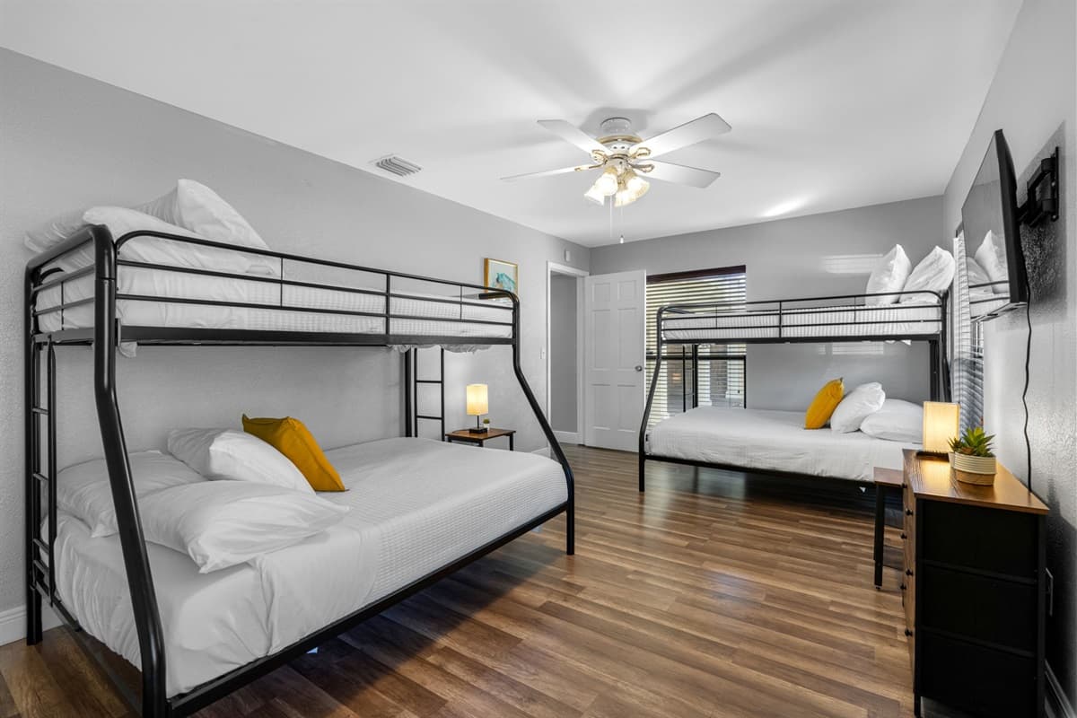 Plenty of sleeping space with two sturdy bunk beds — perfect for kids, cousins, or friends.