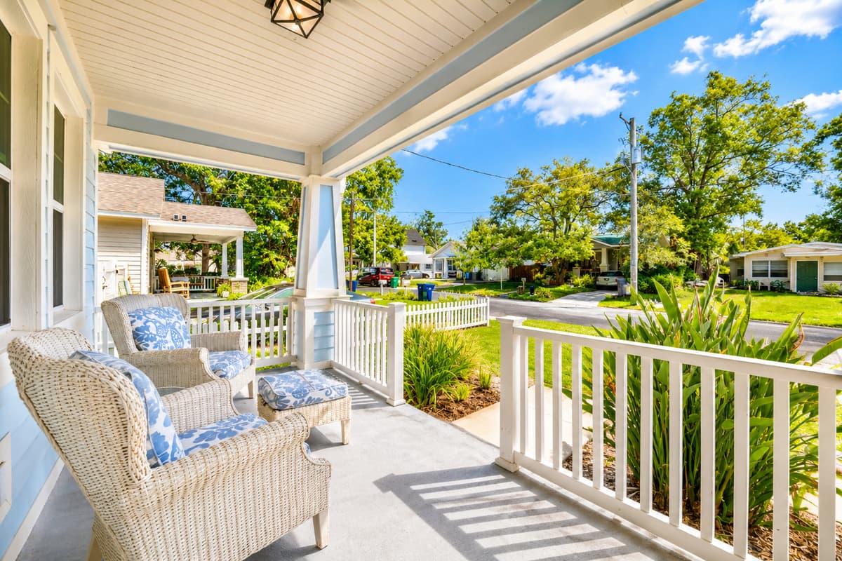 A cozy outdoor sitting area offers the perfect spot to enjoy Florida's beautiful weather.