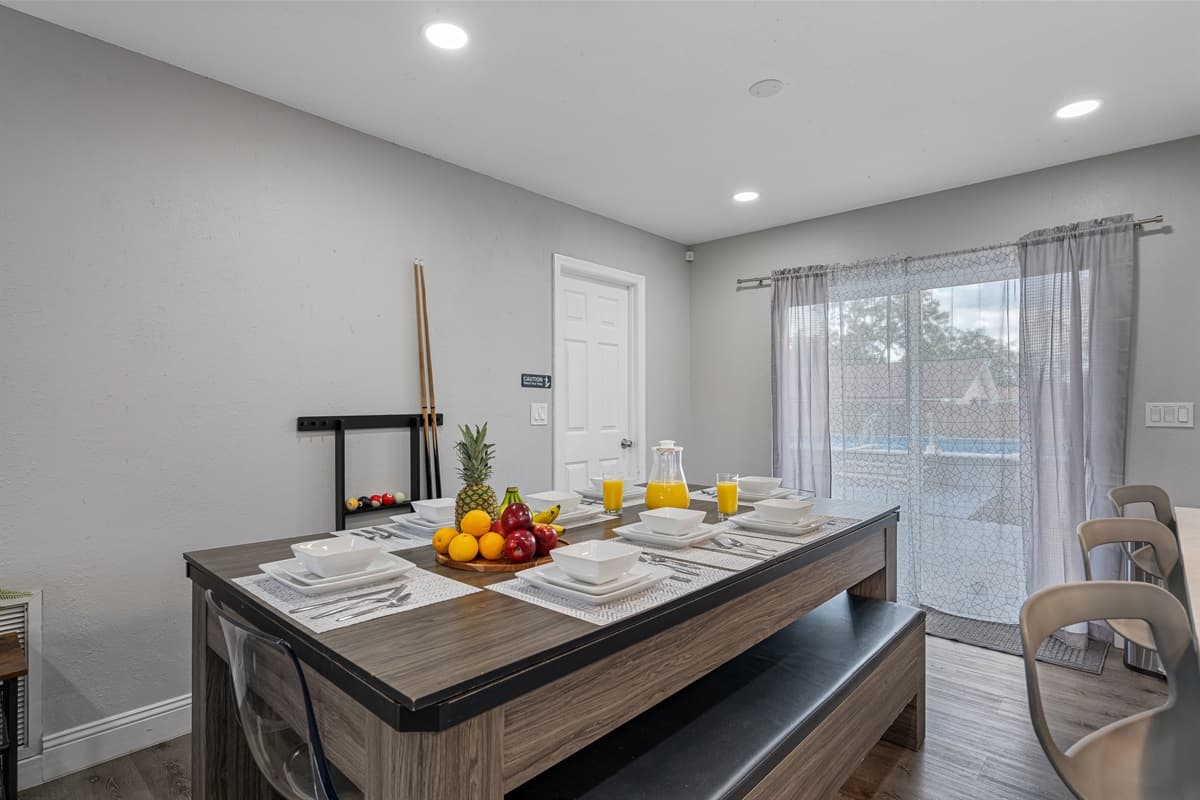 Share your freshly made food with your family and friends in this gorgeous dining table that seats up to 8 people! Let us know if you have any questions regarding this property!