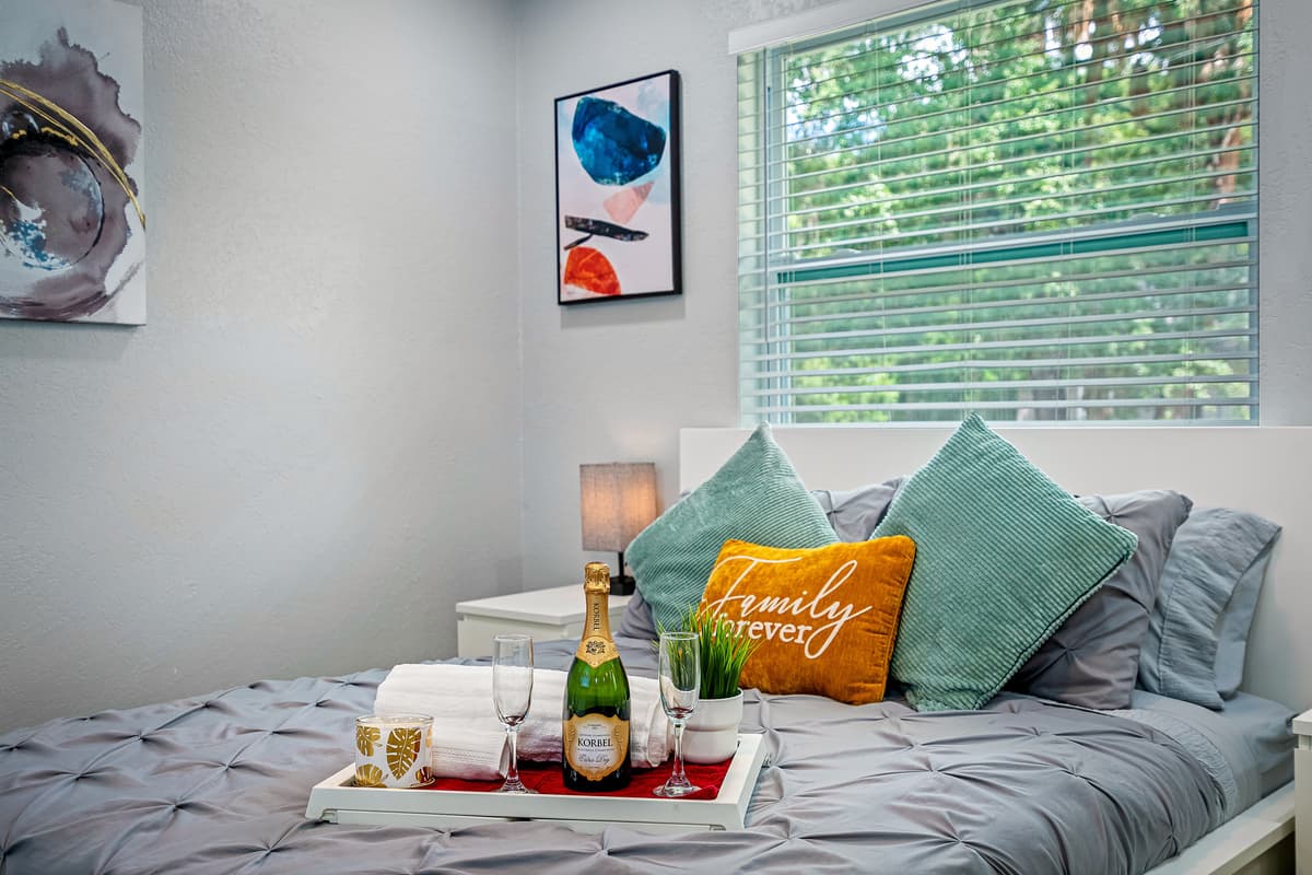 Exquisite bedroom with queen size bed, drawers, full sized mirror closet, and smart TV. Feel comfortable during your stay while making wonderful memories with family and friends. Don't hesitate to send us an inquiry about the property now!
