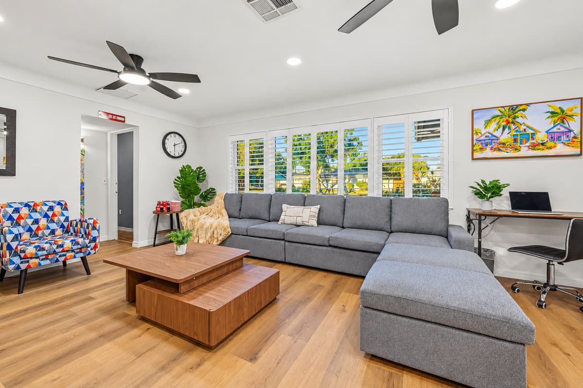 Bright and inviting lounge area with comfortable seating and plenty of natural light 