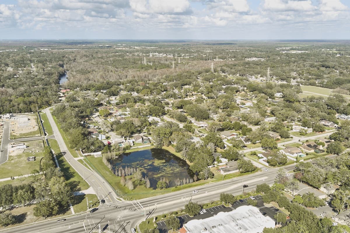 Aerial view of the neighborhood.