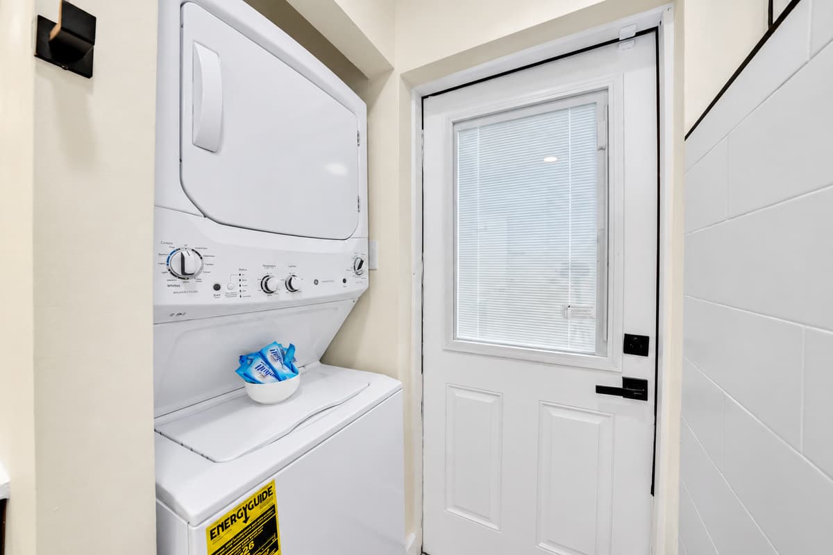 Laundry right where you need it. A stackable washer and dryer means beach towels and swimsuits get washed without a trip to the laundromat. Pack light and stay longer.