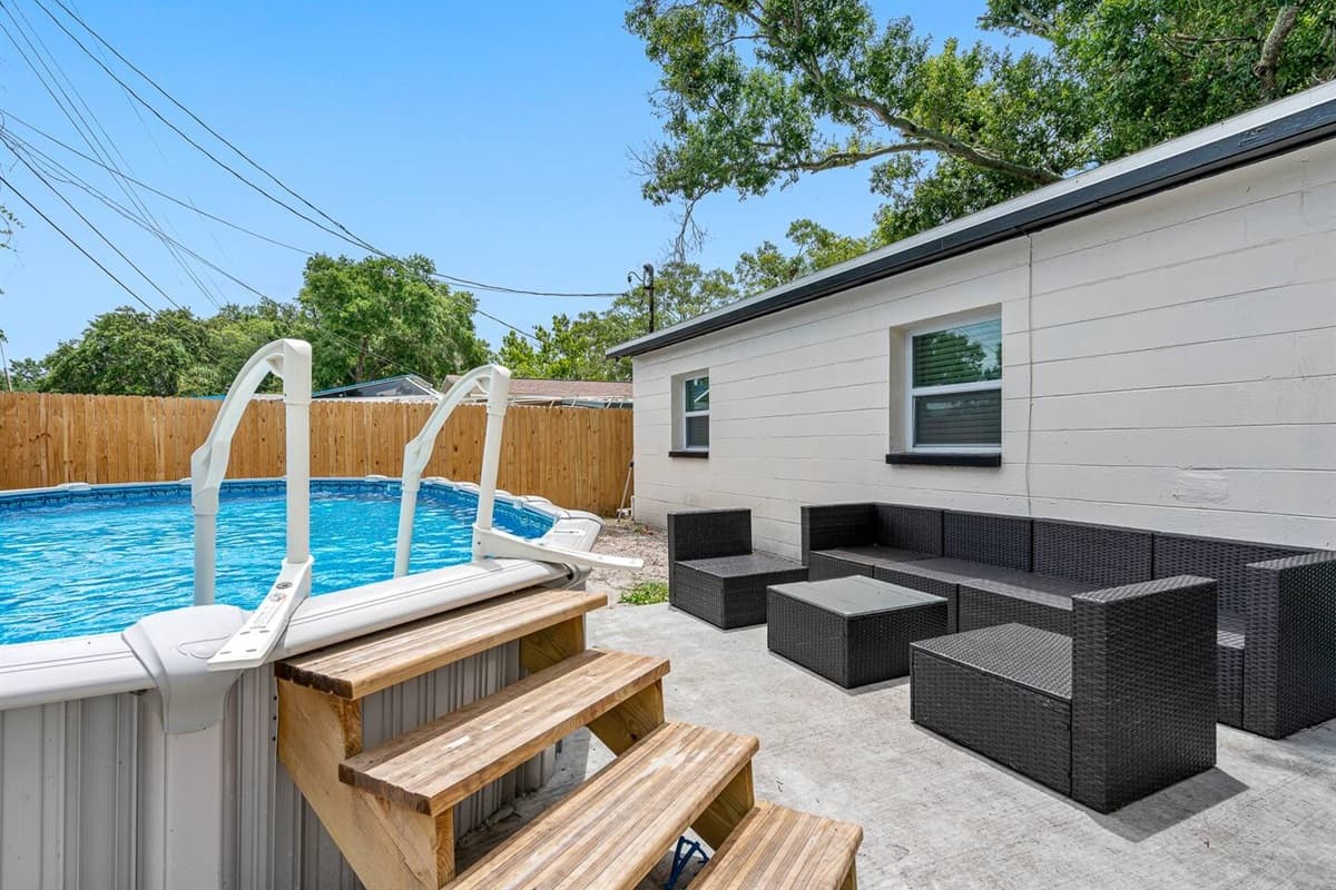We have a great seating area where you can hang out while others are swimming!