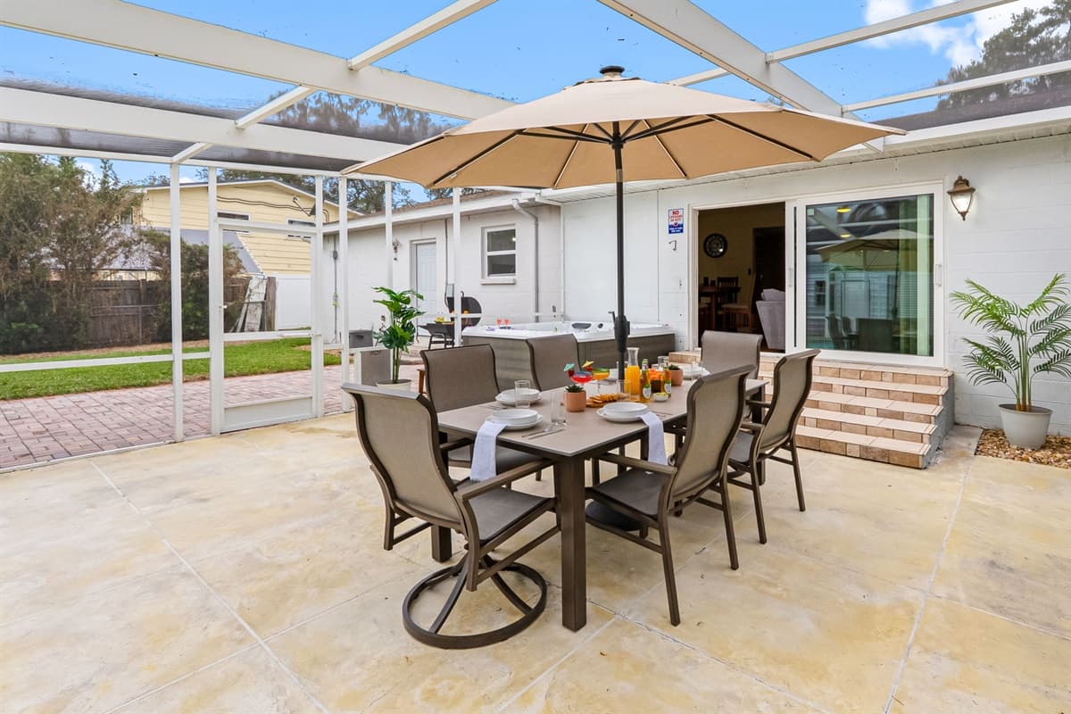 This private outdoor oasis offers the perfect blend of dining, lounging, and soaking under the Florida sun.