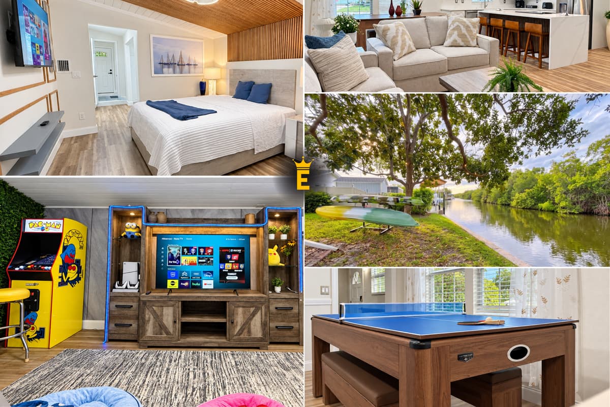 Welcome to Emperor Rentals! Your Tampa canal escape starts right here. Private dock, Pac-Man game room, open kitchen and a fire pit under a grand oak. 4 bedrooms, 2 baths, built for groups and professionally managed by Emperor Rentals.