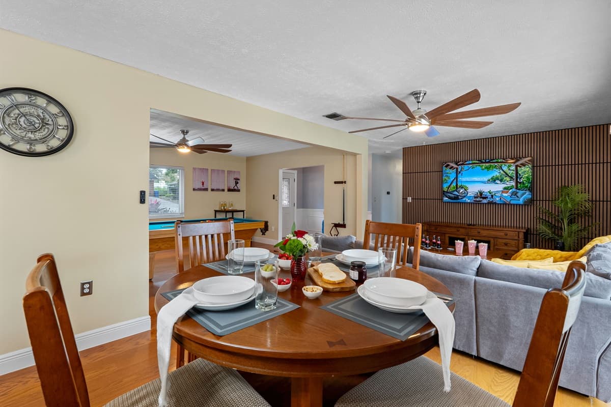 Share meals, play games, or plan your day in this inviting dining space.